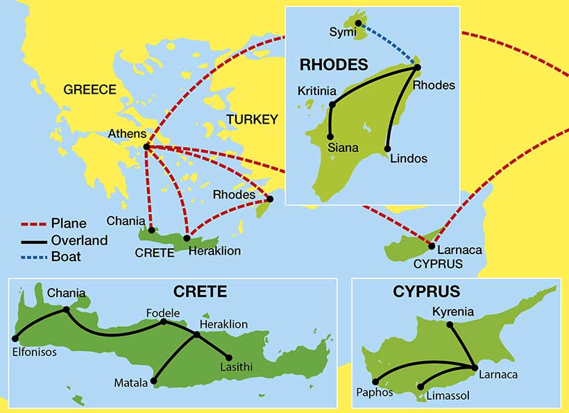 Crete And Cyprus Map Private Tour Crete Cyprus Rhodes | Greek Island Private Tour