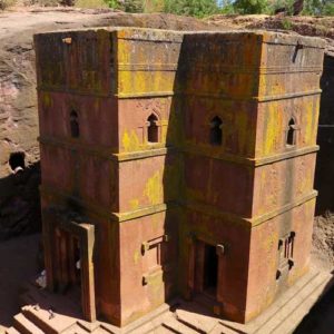 Cross shaped church carved underground from rock