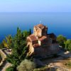 Old church perched above lake Ohrid in Montenegro