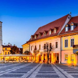 Buildings in the grand square of Sibiu in Romania