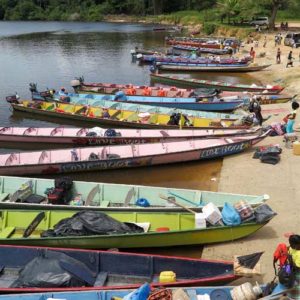Colour boats on the Suriname River