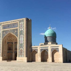 Turquoise blue domes on many buildings in Uzbekistan