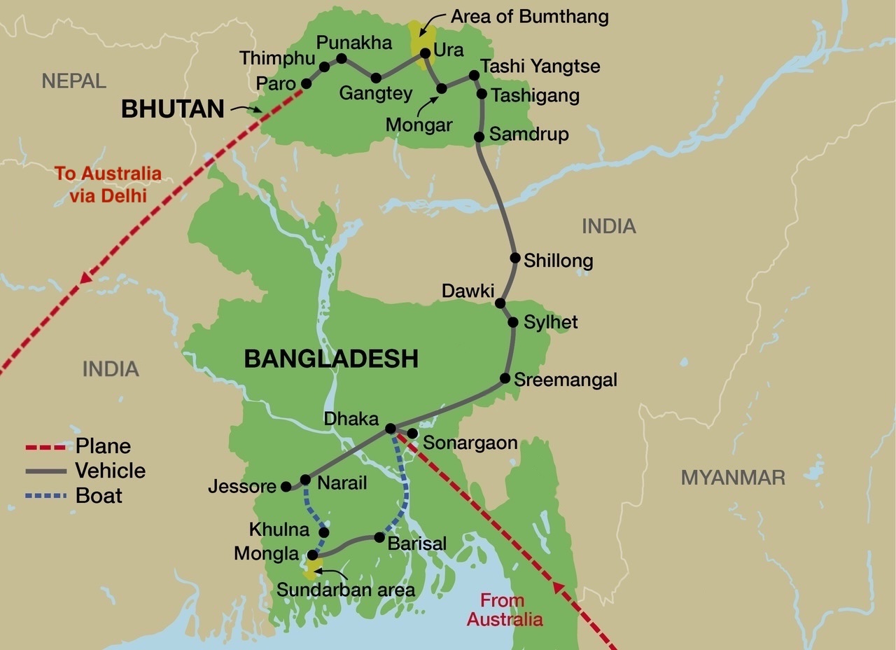 Bangladesh & Bhutan Map